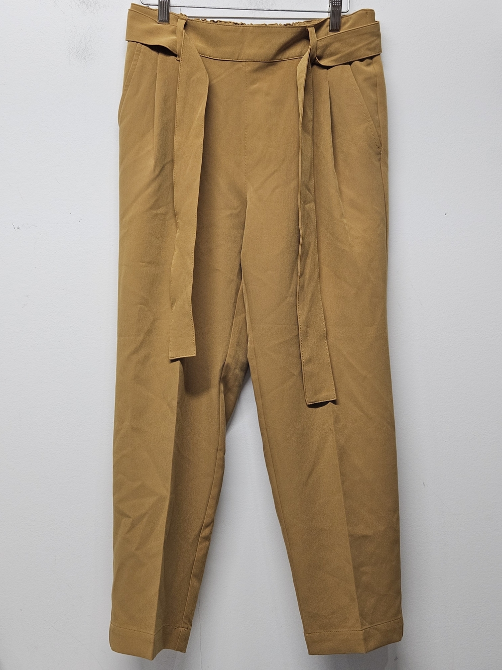 Loft High Rise Straight Pants Size S Mustard Gold Workwear Self Tie Belt